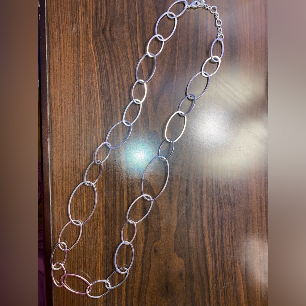 Chico’s Silvertone Multi-Strand Oval Link Necklace – 20” Modern Statement Chain